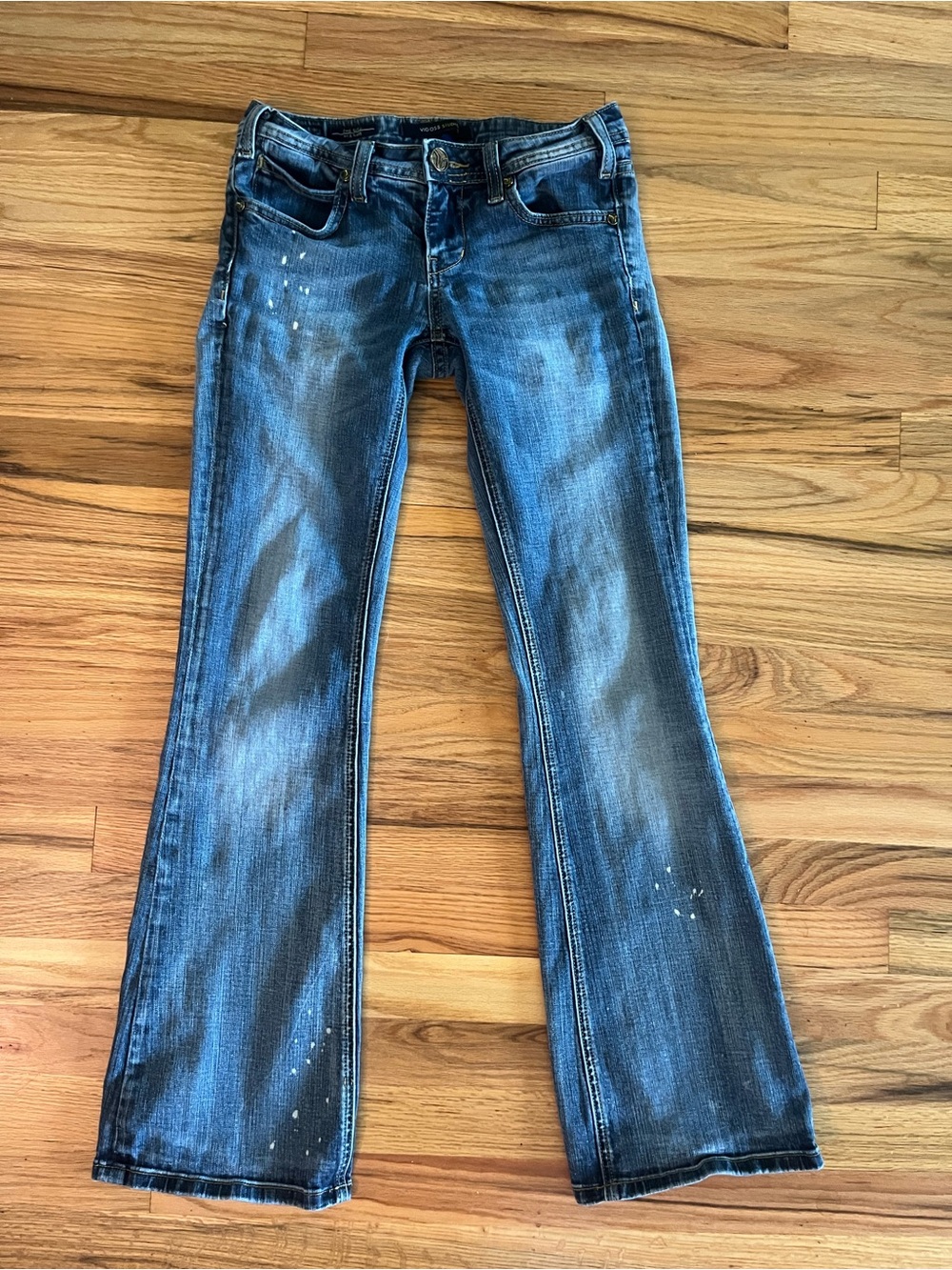 Vigoss Studios Low-Rise Distressed Flare Jeans